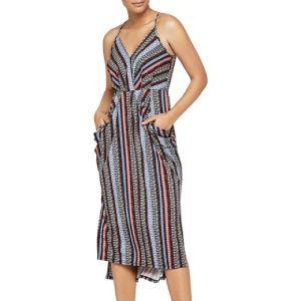 NWT BCBG Midi Faux Wrap Dress in Sand Multi XS